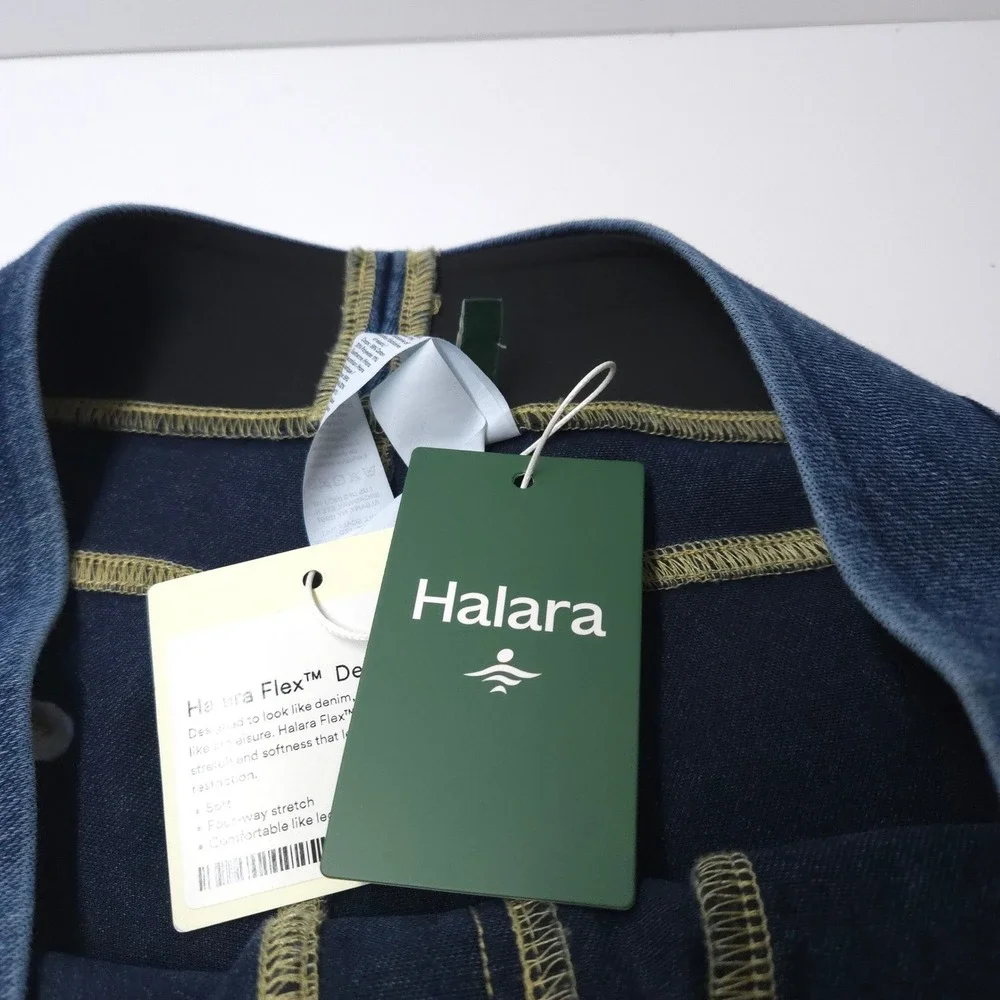 Halara Flex Denim Pants NWT Large Petite Blue Wide Leg High Waisted Pull On